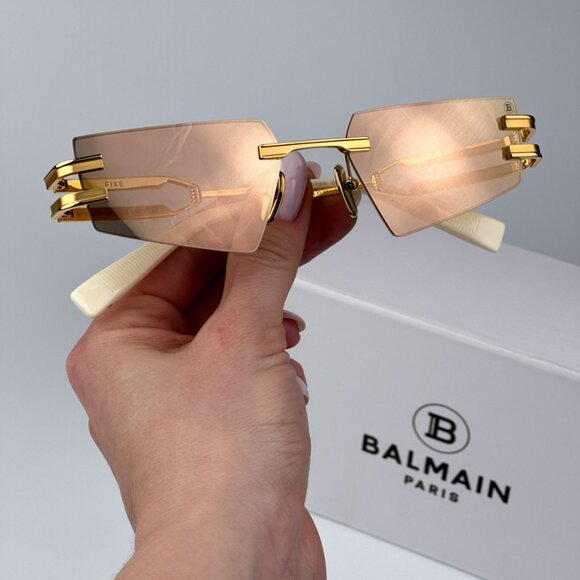 Balmain FIXE BPS-123D-54 Men BRAND NEW Sunglasses Titanium Gold Brown Geometric - Picture 2 of 12